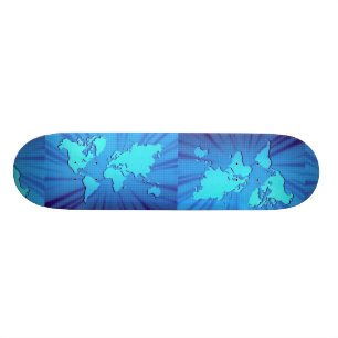 Blue graphic world map bed skateboard deck