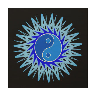 Blue Graphic Yin Yang wood print