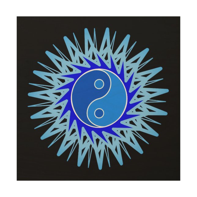 Blue Graphic Yin Yang  wood print (Front)