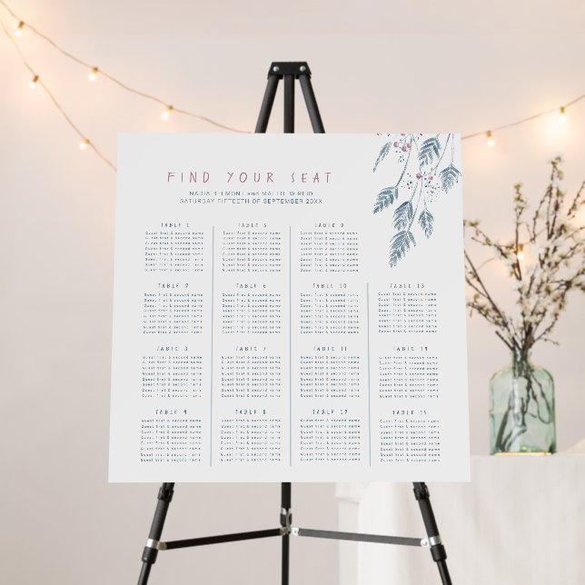 Blue grass berries wedding 15 seating chart foam board (In Situ (Stand))