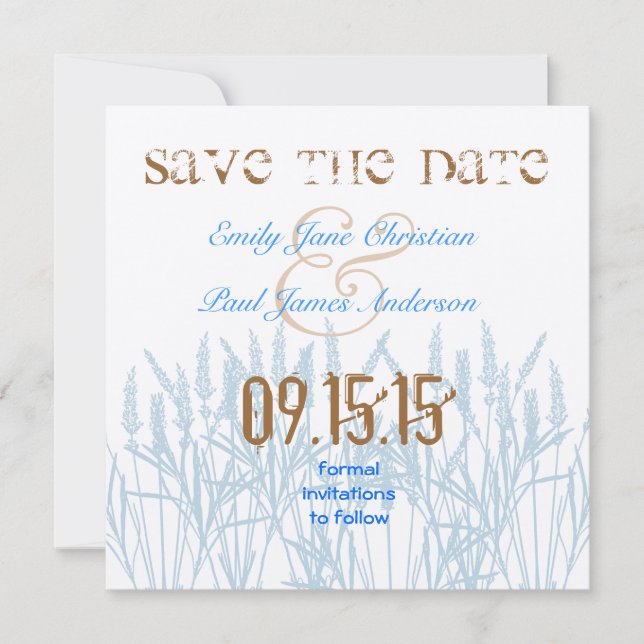 Blue Grass Bright Blue Font Save the Date (Front)