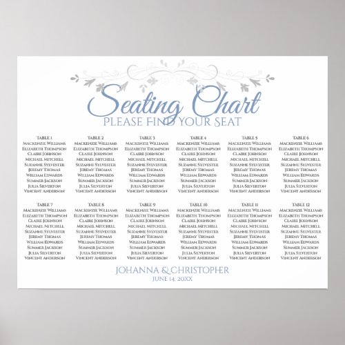 Blue  Gray 12 Table Wedding Seating Chart