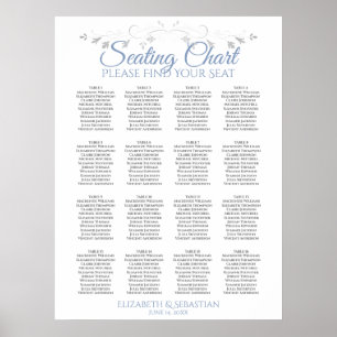 Blue & Gray 16 Table Wedding Seating Chart