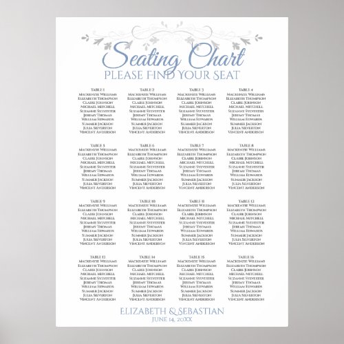 Blue  Gray 16 Table Wedding Seating Chart