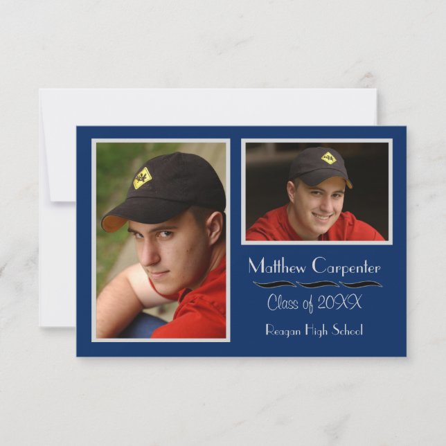 Blue & Gray 2 Photo Collage -3x5 Grad Announcement (Front)