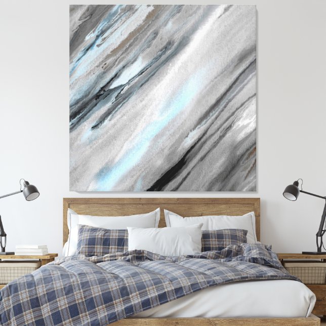 Blue Gray Abstract Canvas Print (Insitu(Bedroom))