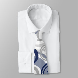 Blue Gray Abstract Circles Pattern Neck Tie