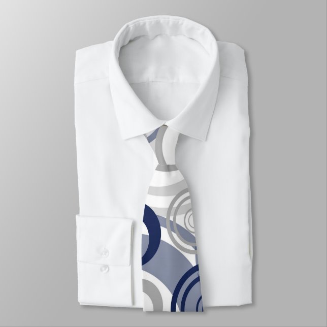 Blue Gray Abstract Circles Pattern Neck Tie (Tied)