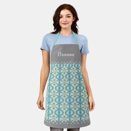 Blue gray abstract geometric patterns with borders apron