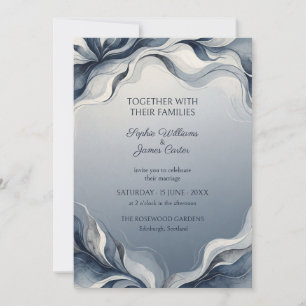 Blue Gray Abstract Petal Wedding Invitation
