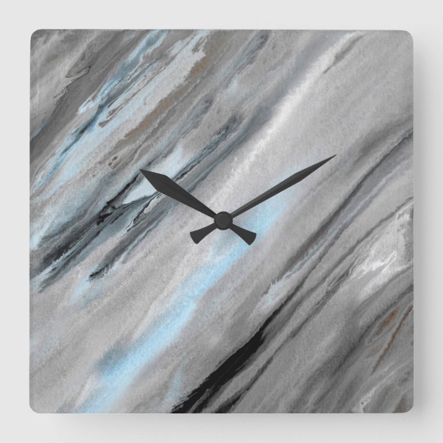 Blue Gray Abstract Square Wall Clock (Front)