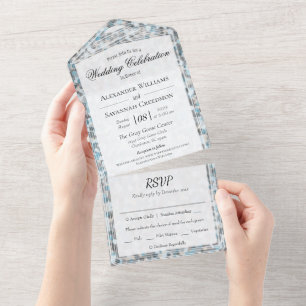 Blue Gray Abstract Stone All in One Wedding Invite
