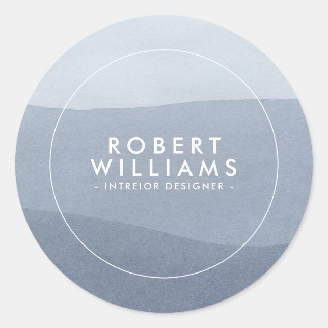Blue-Gray Abstract Tranquil Landscape Classic Round Sticker (Front)