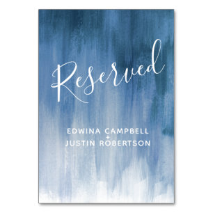 Blue gray abstract wash modern art table reserved table number