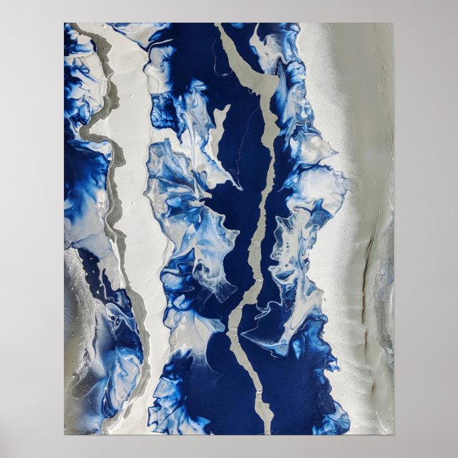 Blue Gray Acrylic Painting Abstract Background Art Poster (Front)