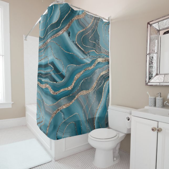 Blue Gray Agate Gold Glitter Glam #1 Shower Curtain (In Situ)
