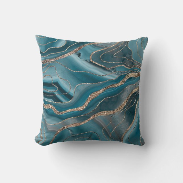 Blue Gray Agate Gold Glitter Glam #1 Throw Pillow (Front)