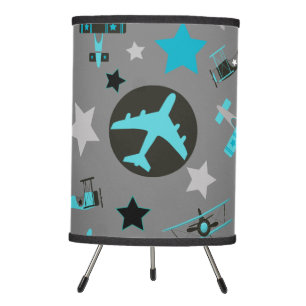 Blue Gray Airplanes Pattern Tripod Lamp