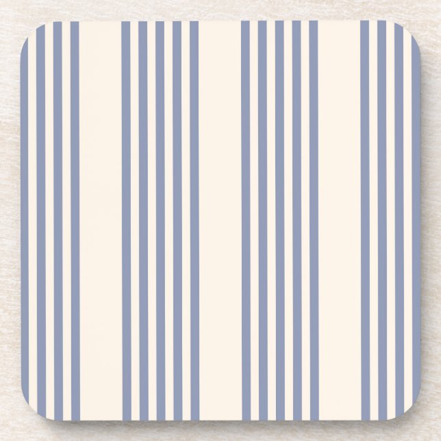 Blue-gray and beige five stripe pattern beverage coaster (Front)
