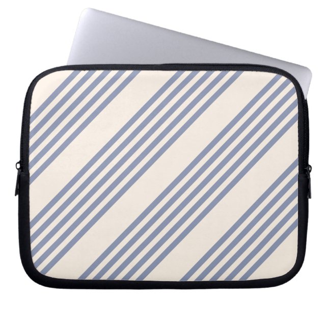 Blue-gray and beige five stripe pattern laptop sleeve (Front)