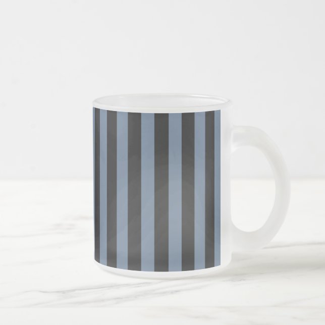 Blue gray and black stripes frosted glass coffee mug (Right)