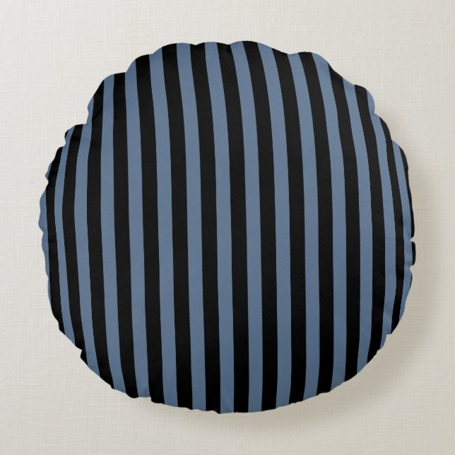 Blue gray and black stripes round pillow (Front)