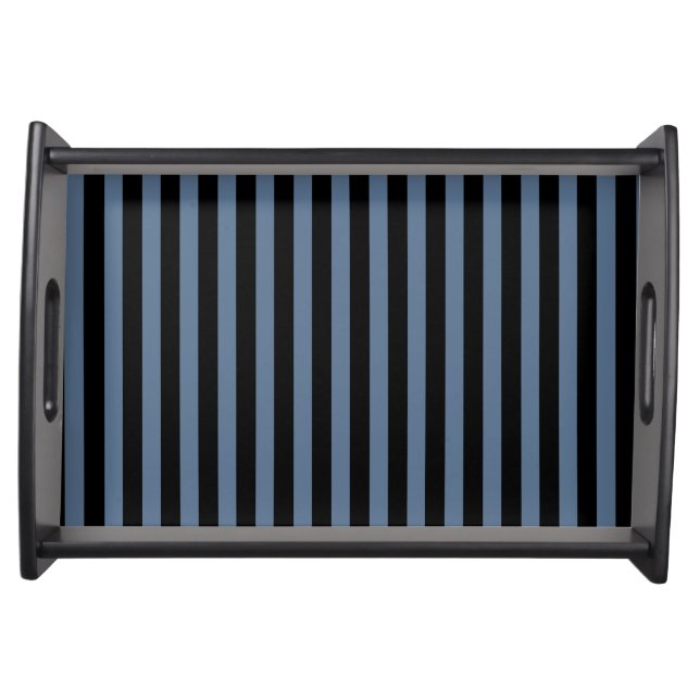 Blue gray and black stripes serving tray (Front)