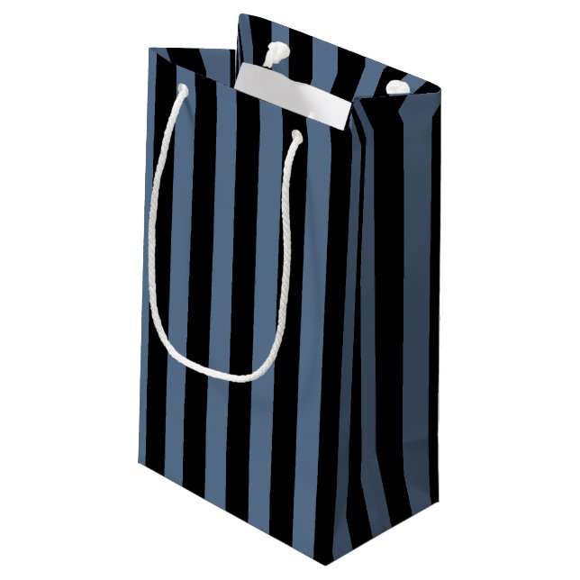 Blue gray and black stripes small gift bag (Back Angled)