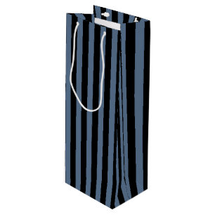 Blue gray and black stripes wine gift bag