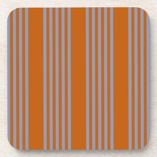 Blue-gray and burnt orange five stripe pattern beverage coaster (Front)