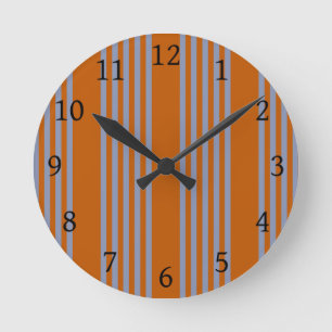 Blue-gray and burnt orange five stripe pattern round clock