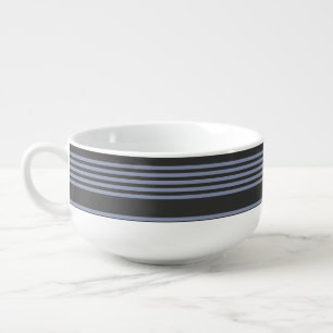 Blue-gray and charcoal five stripe pattern soup mug