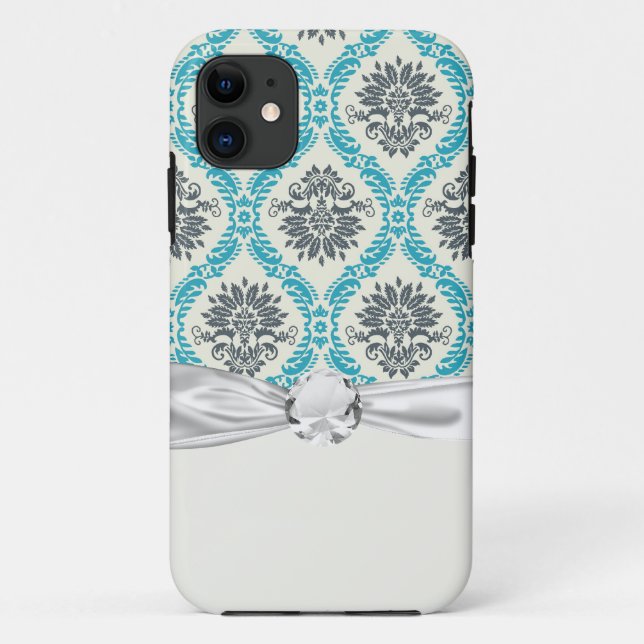 blue gray and cream elegant damask Case-Mate iPhone case (Back)