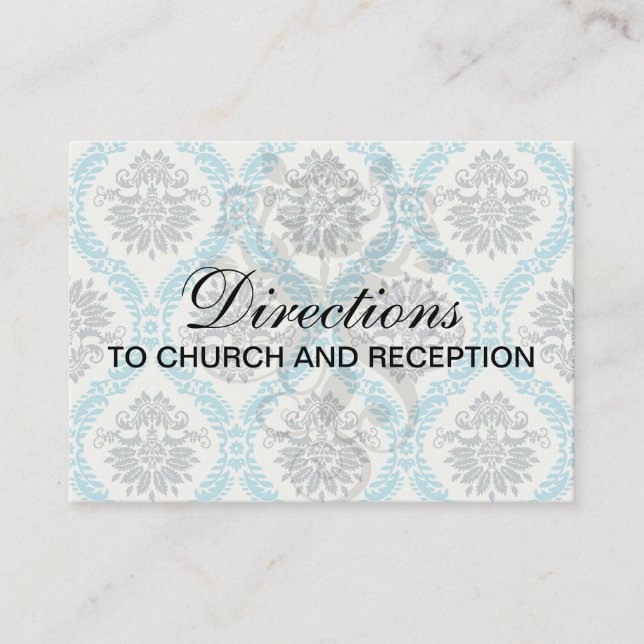 blue gray and cream elegant damask enclosure card (Front)