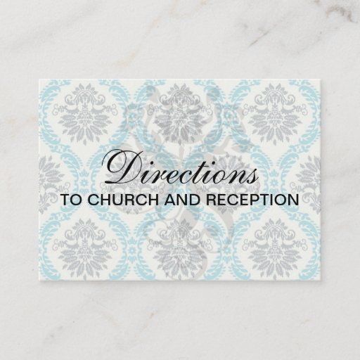 Customizable blue gray and cream elegant damask business card template