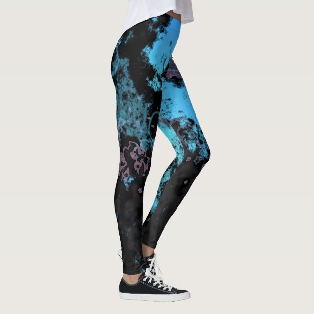 Blue, Gray and Purple Marble Abstract Leggings (Right)