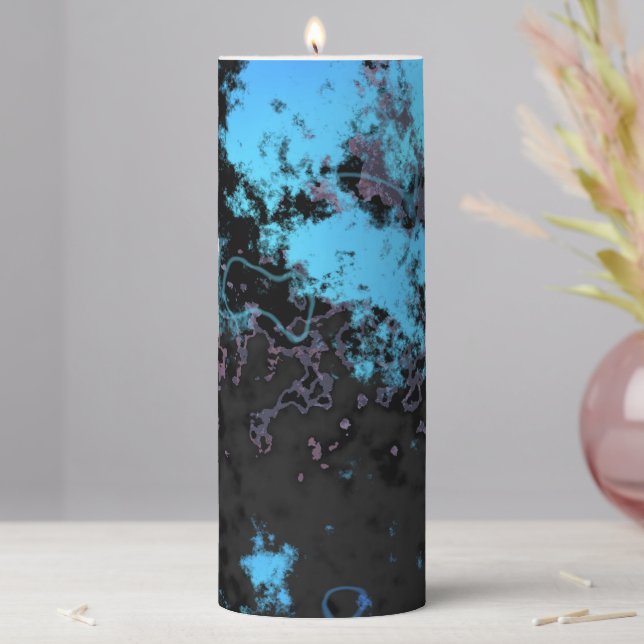 Blue, Gray and Purple Marble Abstract Pillar Candle (In Situ)