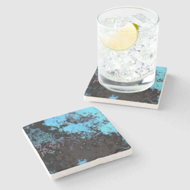 Blue, Gray and Purple Marble Abstract Stone Coaster (Side)