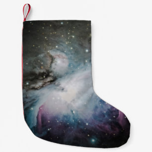 Blue, gray, and purple nebula small christmas stocking