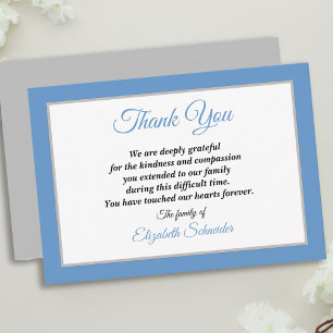 Blue Gray and Silver Simple Sympathy Thank You  Card