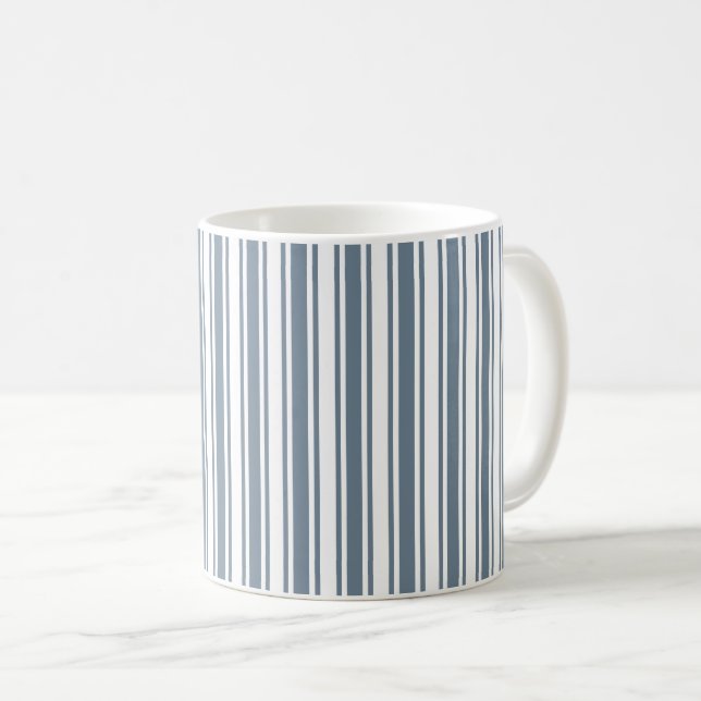 Blue-gray and white candy stripes coffee mug (Front Right)