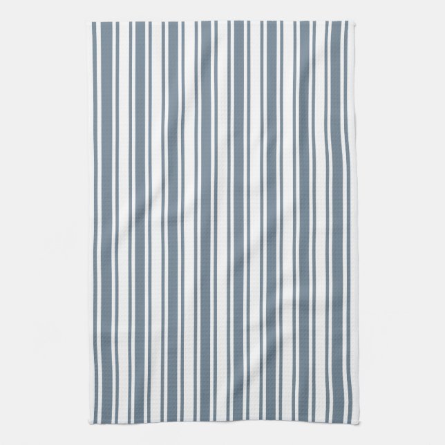 Blue-gray and white candy stripes kitchen towel (Vertical)