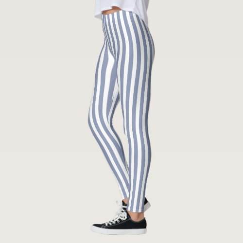 Blue gray and white candy stripes leggings