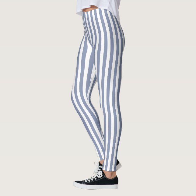 Blue gray and white candy stripes leggings (Left)