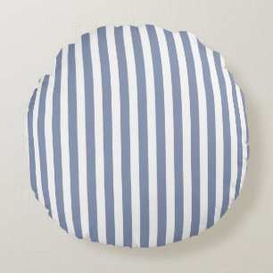 Blue gray and white candy stripes round pillow