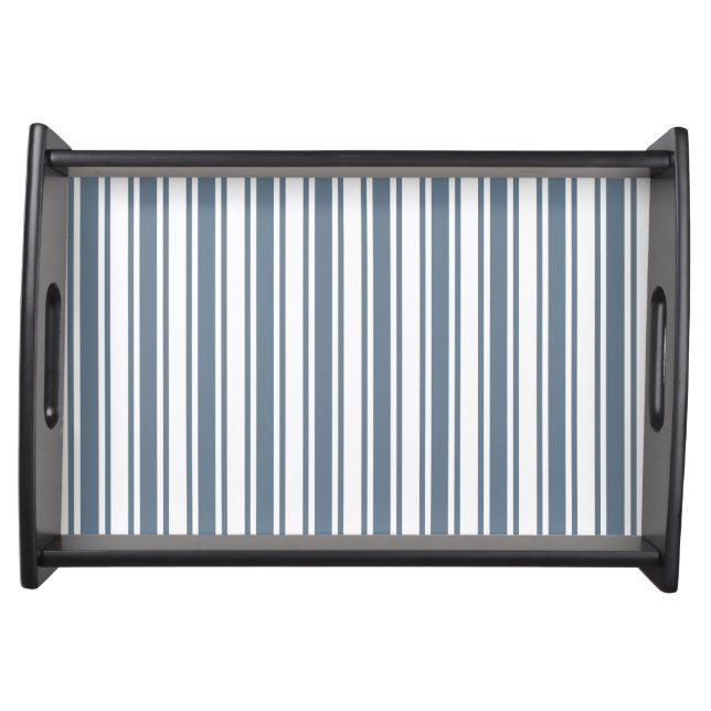 Blue-gray and white candy stripes serving tray (Front)