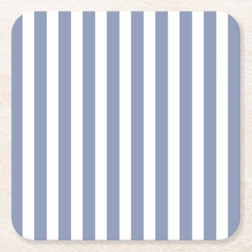 Blue gray and white candy stripes square paper coaster