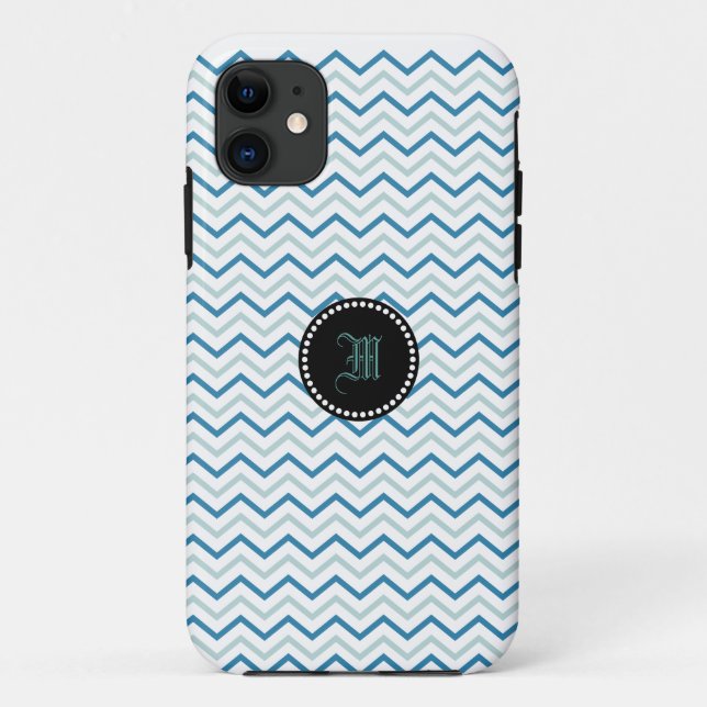 Blue Gray and White Chevron Monogram  Case-Mate iPhone Case (Back)