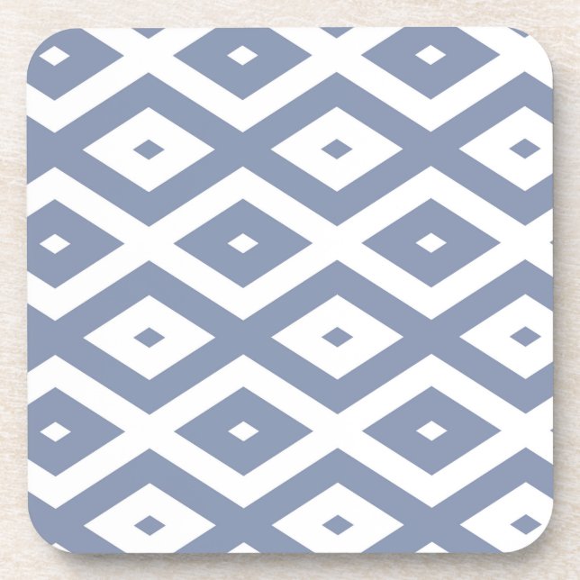Blue gray and white diamond pattern beverage coaster (Front)