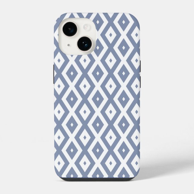 Blue gray and white diamond pattern iphone case (Back)